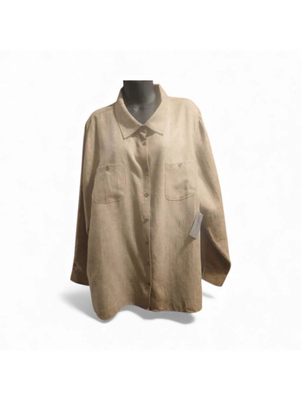 Catherines NWT Women's Button-Front Faux Suede Shirt Tan 2X - INV91 A1